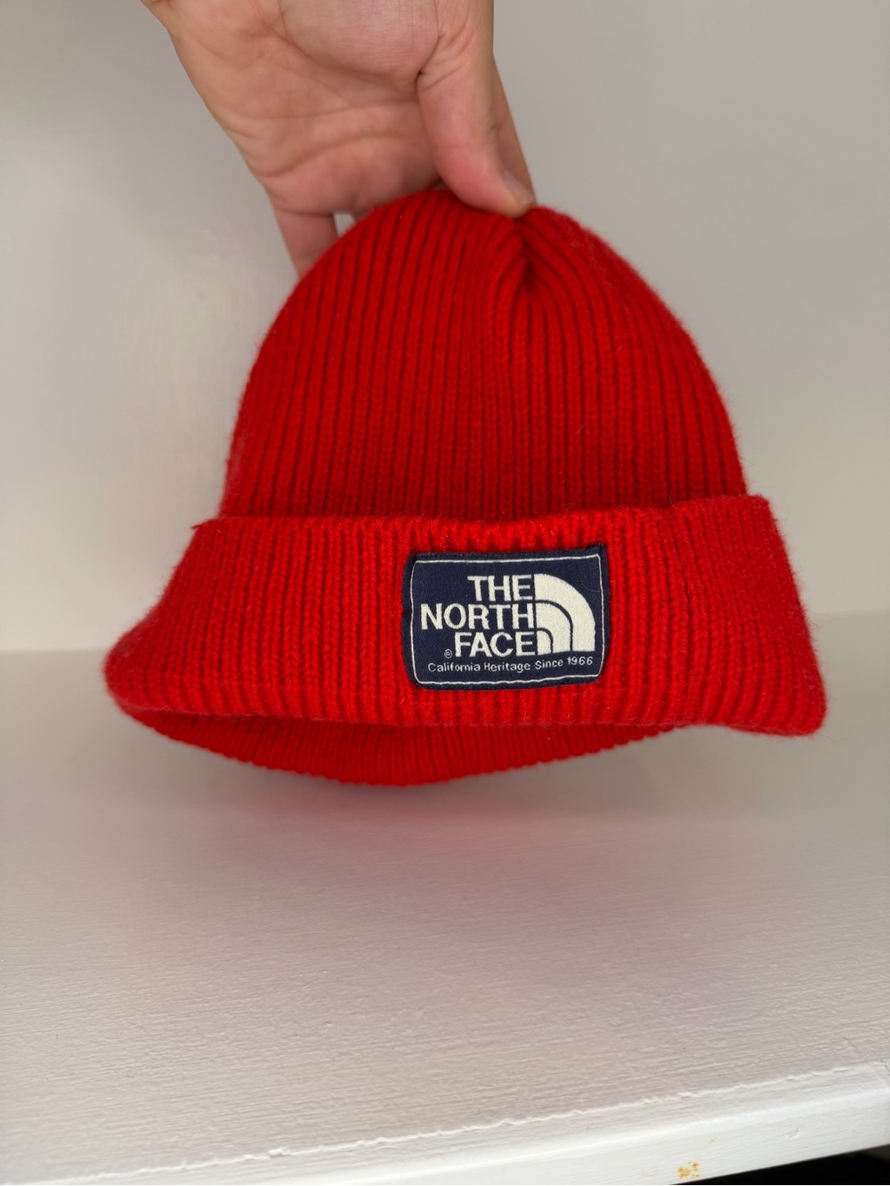 The North Face Kids Bright Red Folded Cuff Beanie